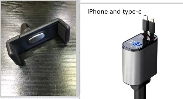 100W metal car charger with retractable cable and adjustable head for fast mobile charging in a car