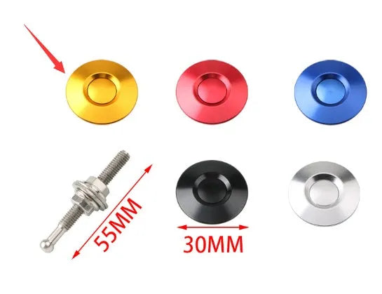 30mm diameter mini engine cover lock in silver, black, gold, blue, and red colour options with aluminium alloy screw