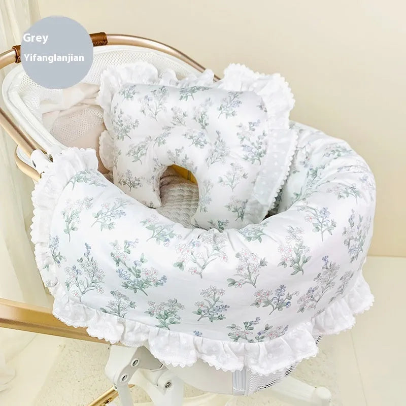Pure cotton pet stroller accessory set with anti-dirty towel, cushion and pillow in blue green apple pattern