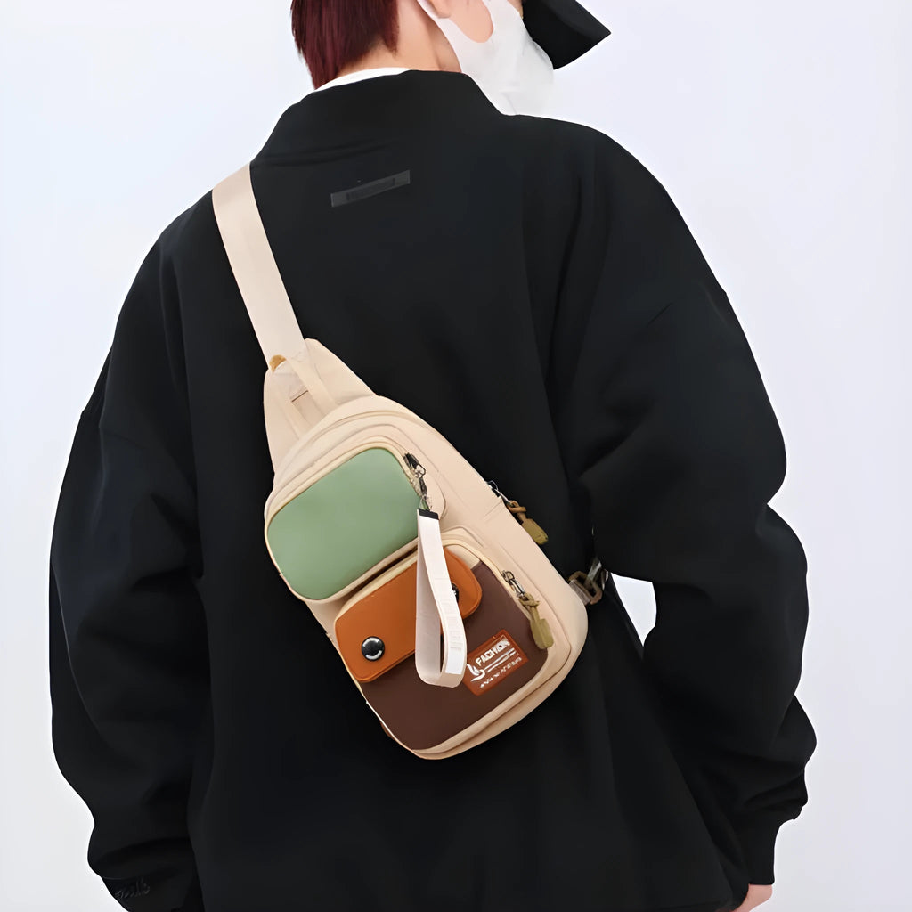 Nylon multifunctional crossbody shoulder bag for outdoor leisure in three colour options