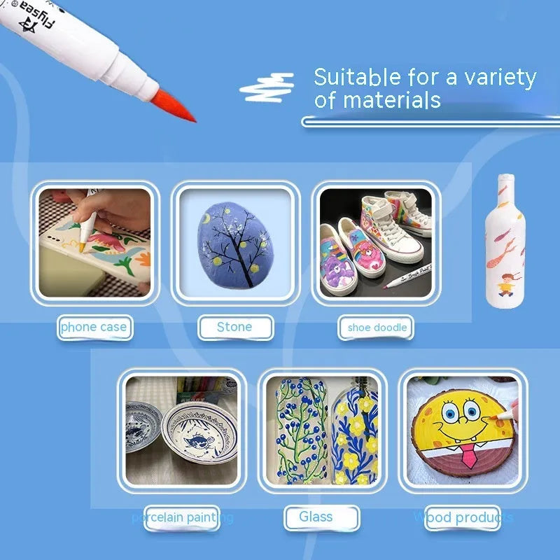 Set of soft tip gouache marker pens for hand accounting and craft projects, shown in a multipack.