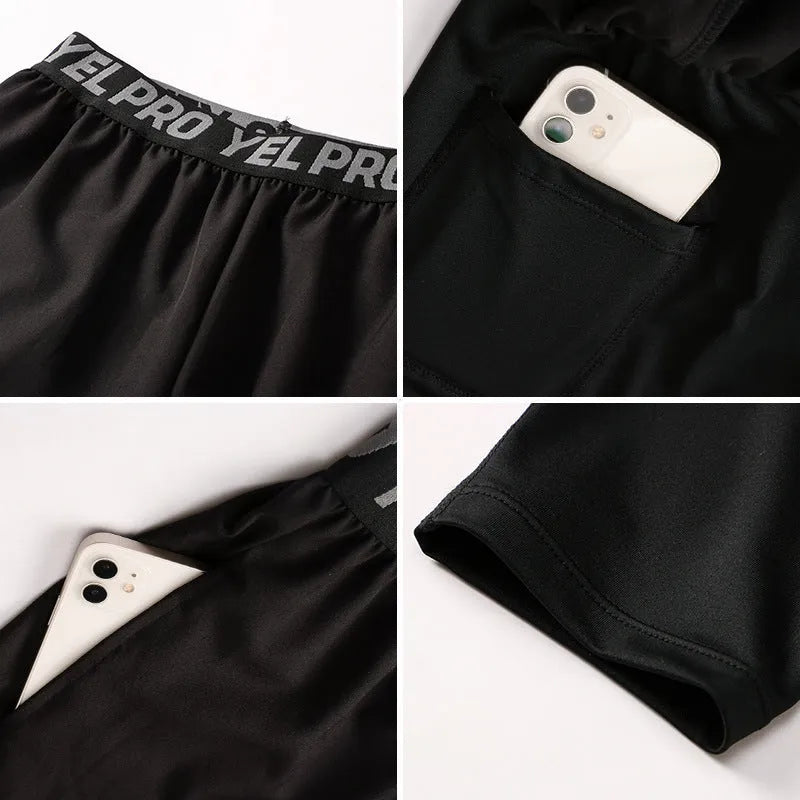 Men's grey quick-drying high elastic tight pants for running and gym fitness