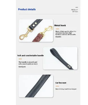 Roran high-grade PU leather pet traction belt showing adjustable strap and secure clasp in black or maroon colour