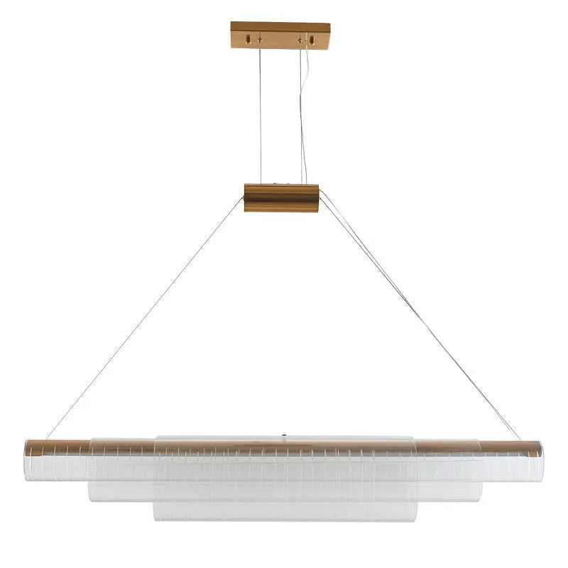 Modern minimalist pendant lamp with iron frame and glass shade in three available lengths