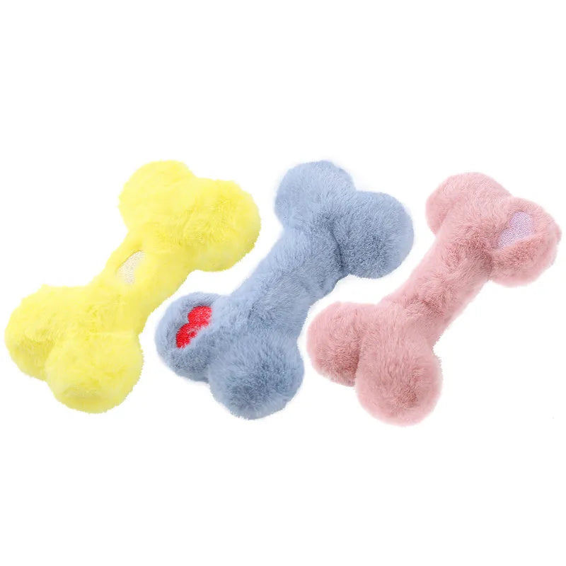 Love bone shaped plush dog toy with Bb sound chip in blue colour