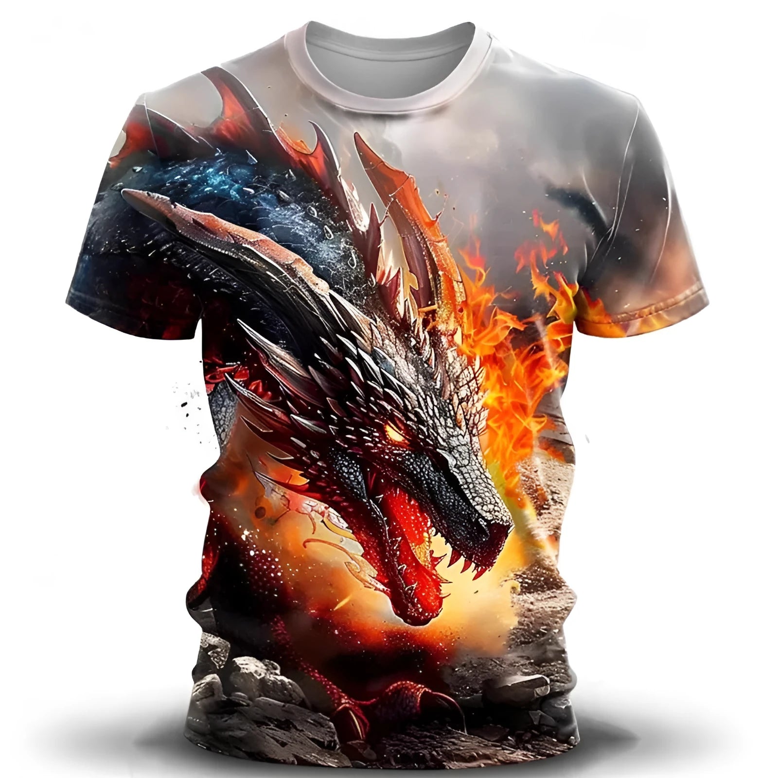 Men's black t-shirt with a detailed 3D wind dragon graphic print on the front.