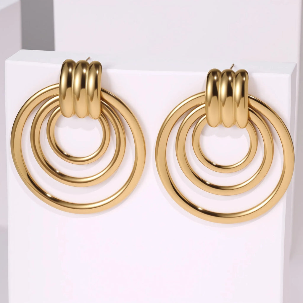 18K gold plated stainless steel geometric circle earrings for women gold colour
