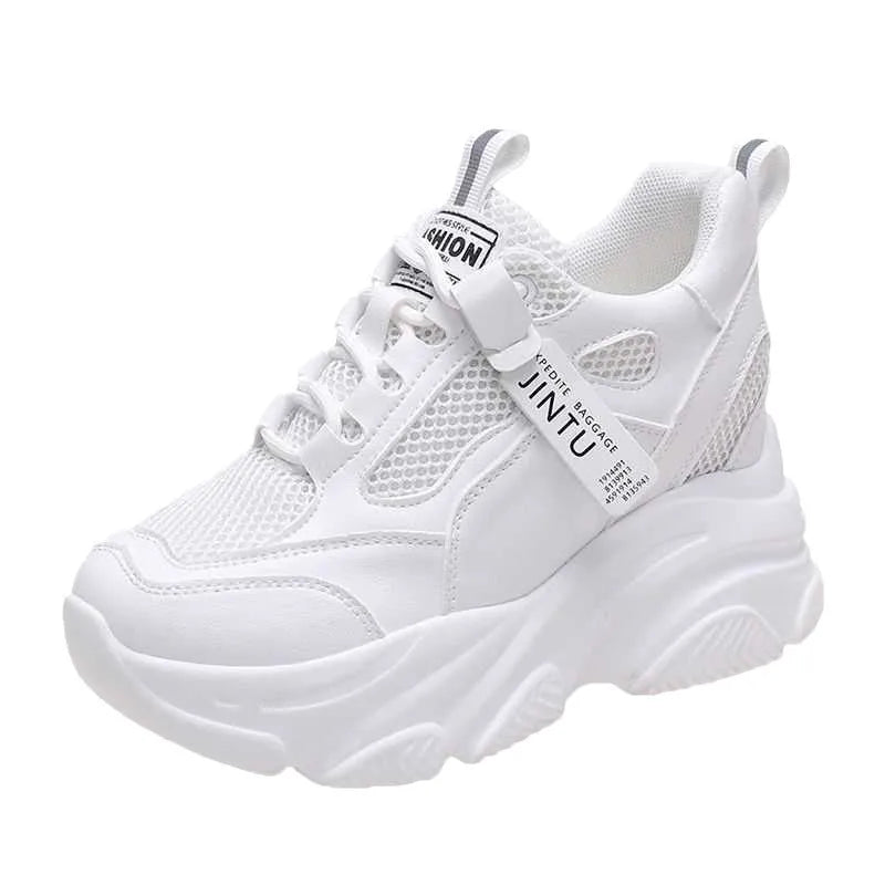 Women's casual platform shoes with mesh upper, TPR sole, and hollow-out toe holder design