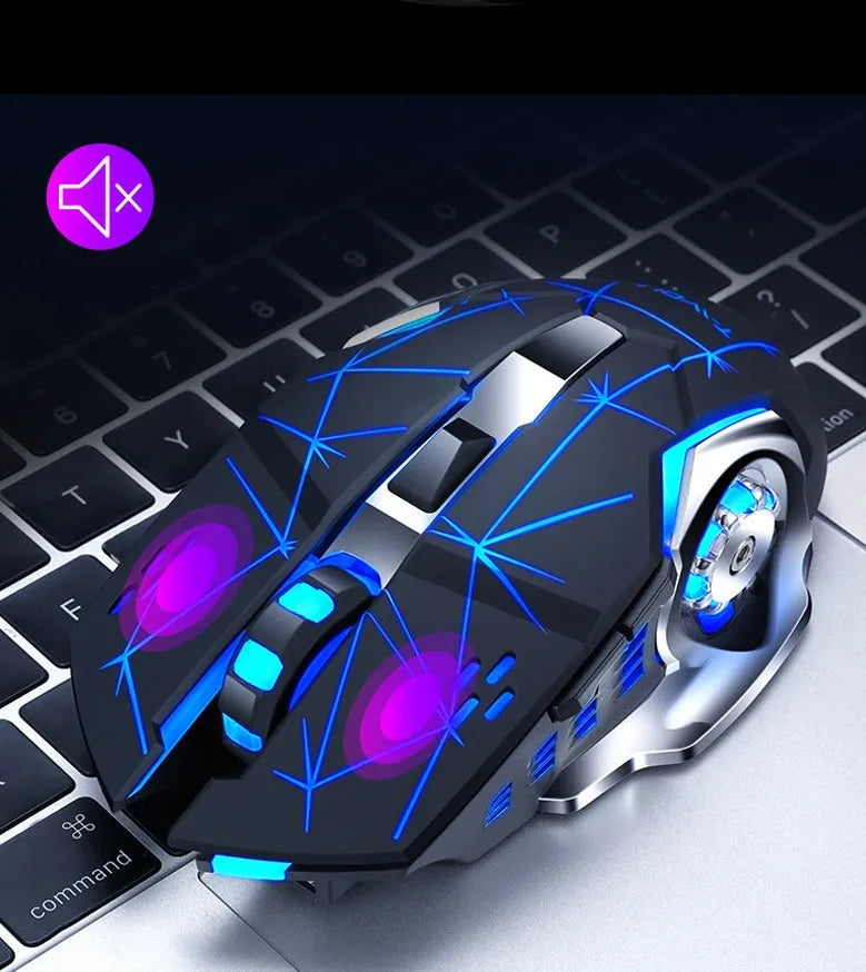 Wireless charging mouse with mute click buttons in black or white colour options