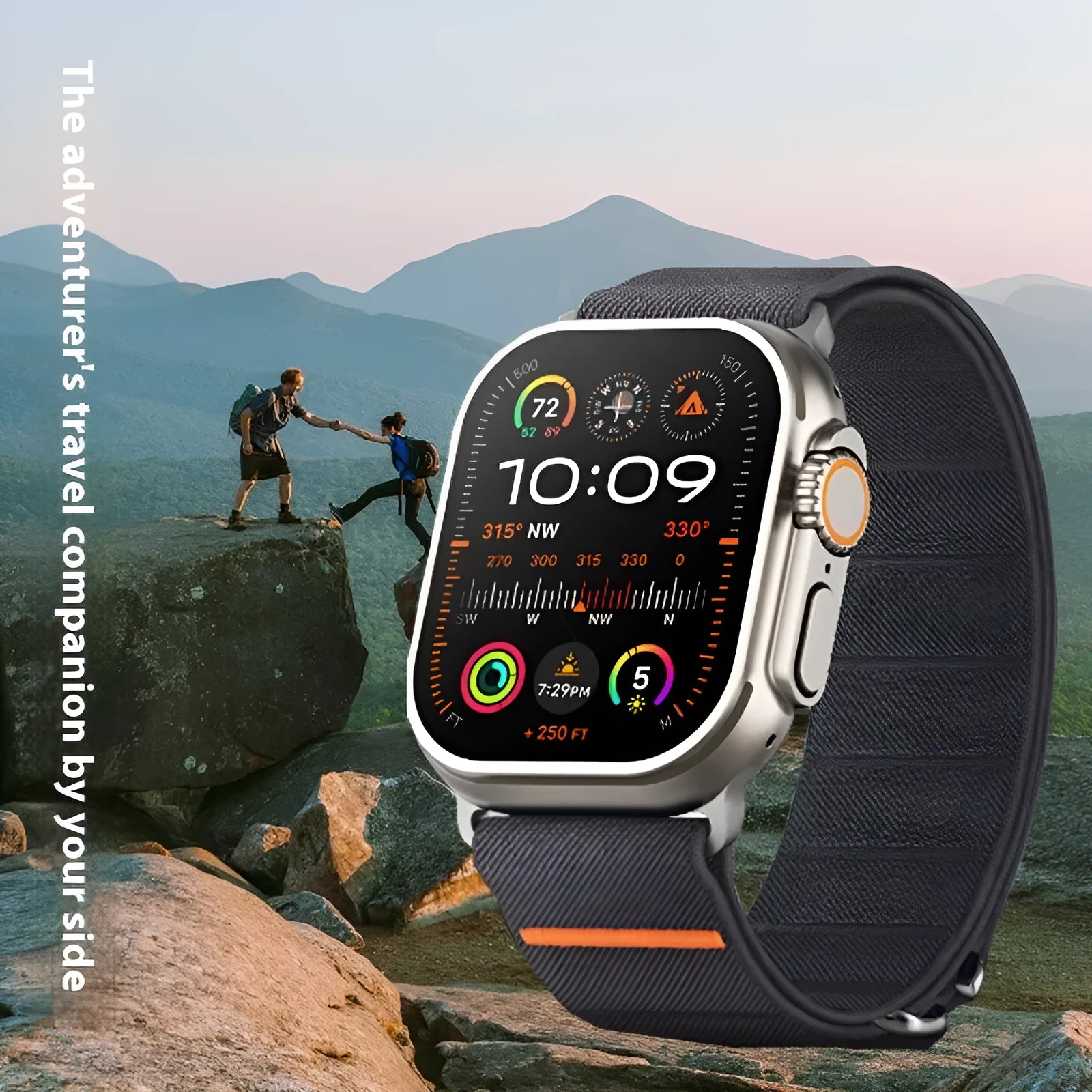 Elastic nylon Apple Watch band with stainless steel buckle in various colour options
