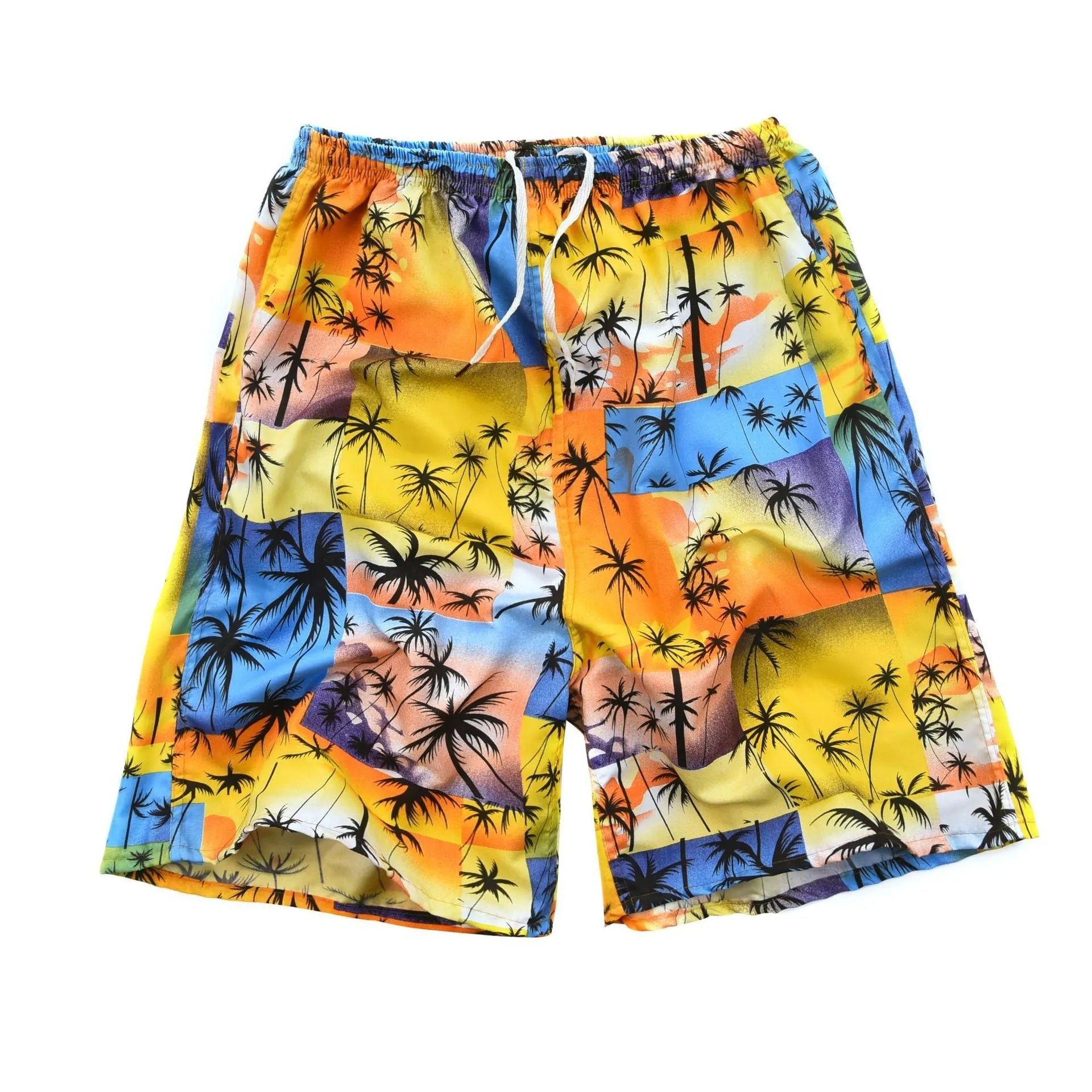 Men's floral print five-point swimming trunks made from polyester in a free size.
