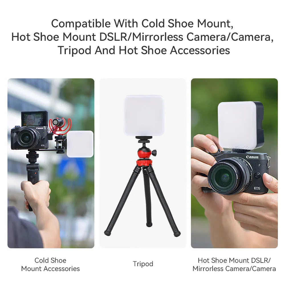 LED mini square outdoor pocket light tripod with top flash measuring 7.3cm by 2.8cm by 8.4cm