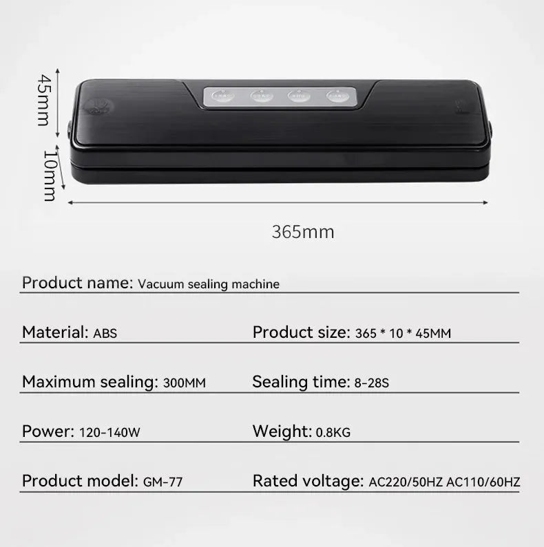 Black compact automatic vacuum sealing machine for home food preservation on a kitchen counter.