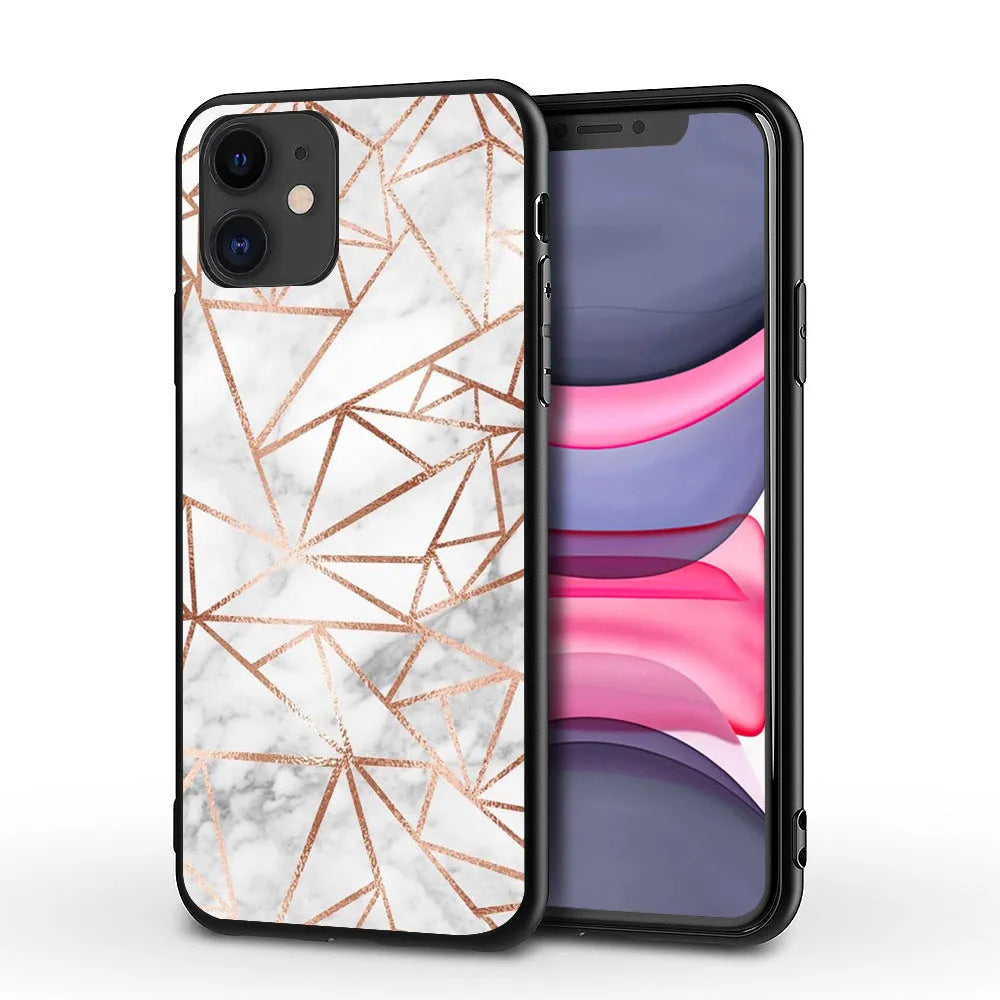 Marble pattern iPhone case showing shockproof waterproof design with precise port cutouts