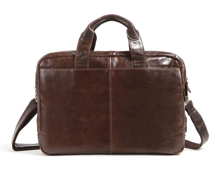 Brown 18-inch men's business briefcase made from first layer cowhide leather