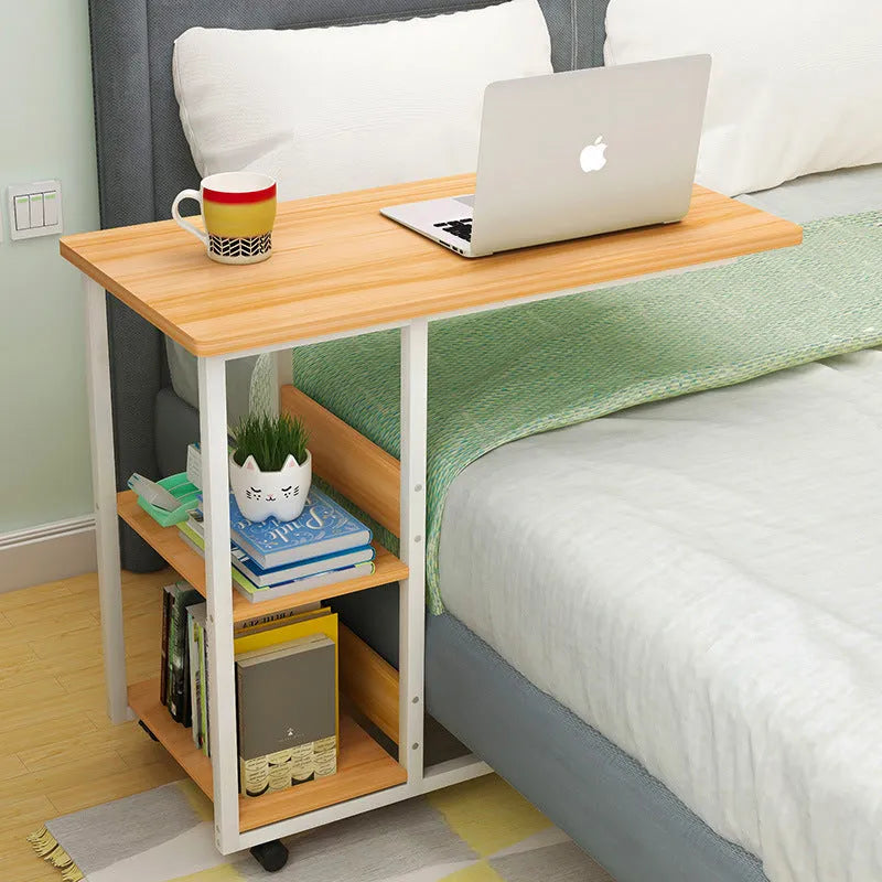 Portable bedside table in 60cm Niameine walnut colour, plate material, modern simple style, on a bedroom floor.