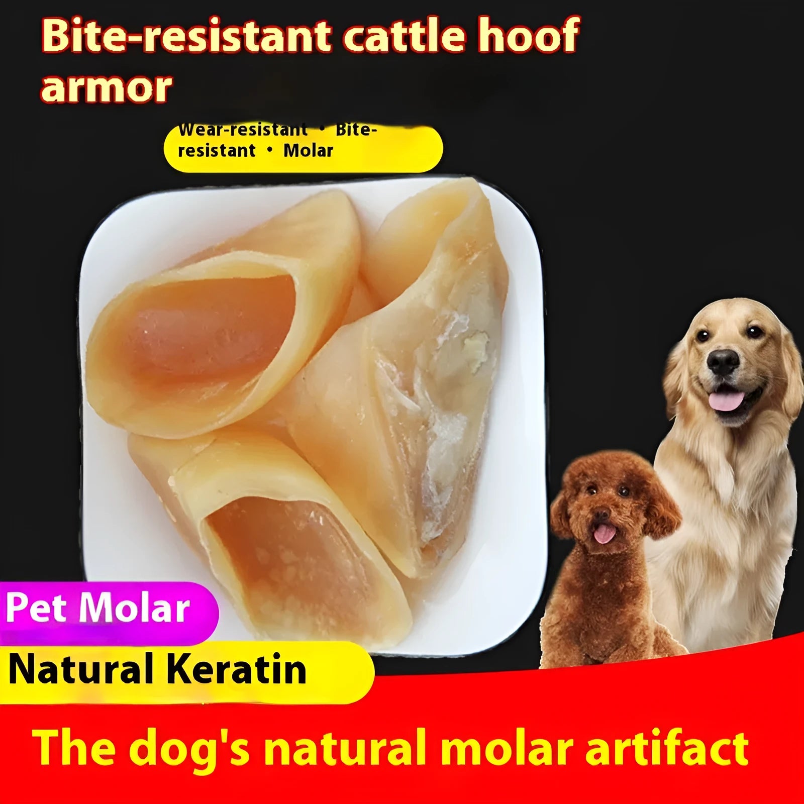 Natural cowhide anti bite dog chew grinding rod in hoof shell colour for small and large dogs