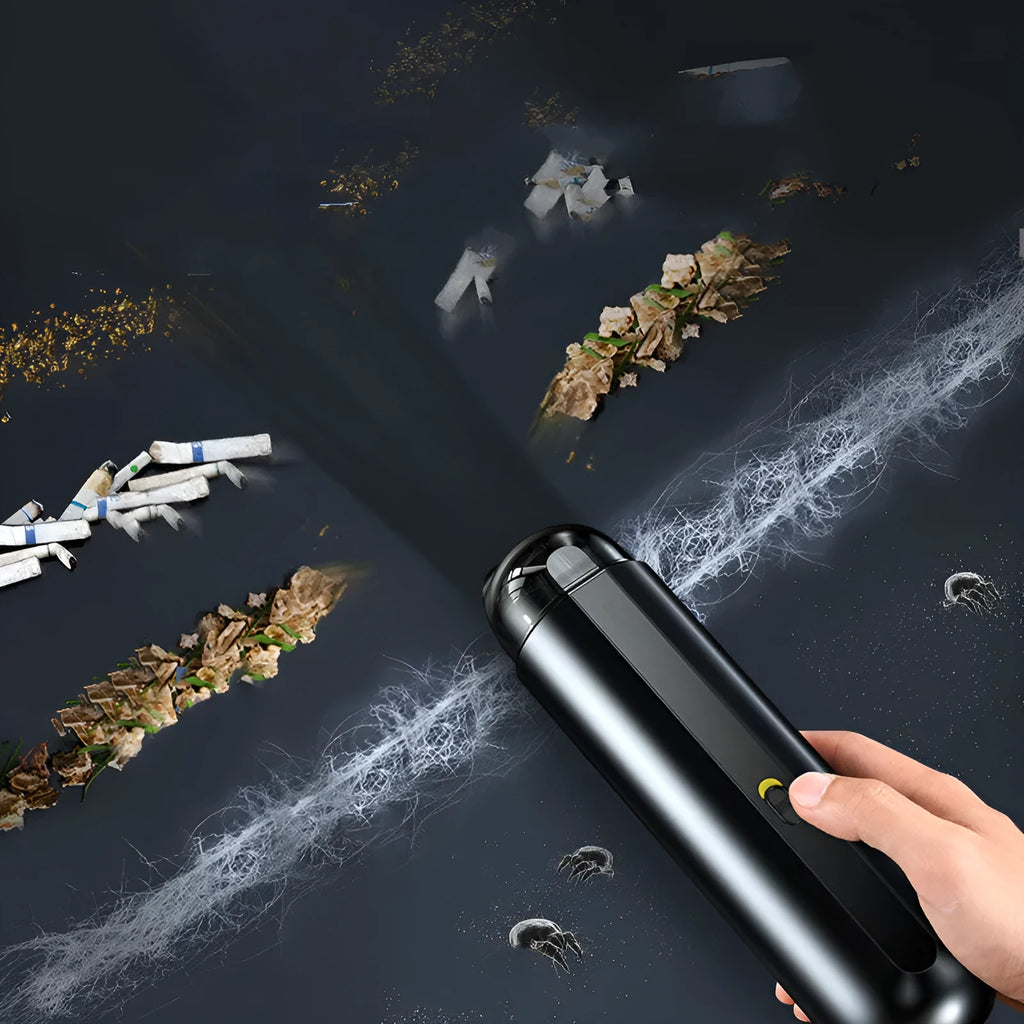 Baseus wireless handheld car vacuum cleaner in black, white, or green with blowing hose attachment