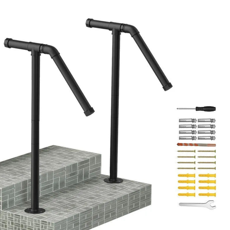 Black American style metal ladder support bracket for staircase repair.