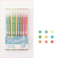 Retro hand account gel pen set showing nine colour pens with 0.5mm needle tips and plastic construction