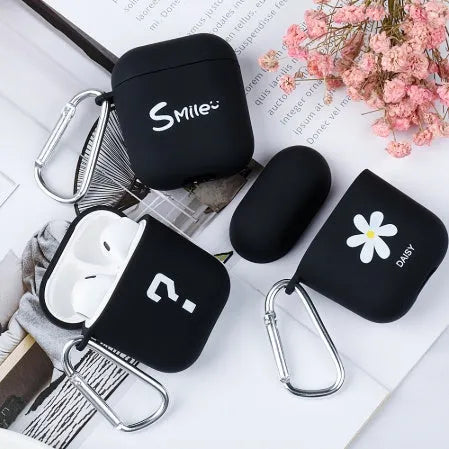 PC AirPods back cover case protector in black or pink with decorative style options