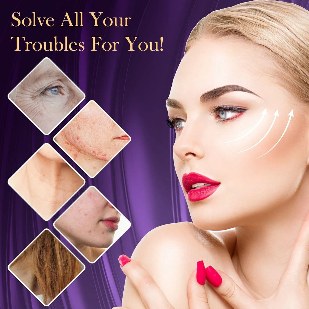 Purple high-frequency beauty electrotherapy rod with six accessory heads for professional skin treatments
