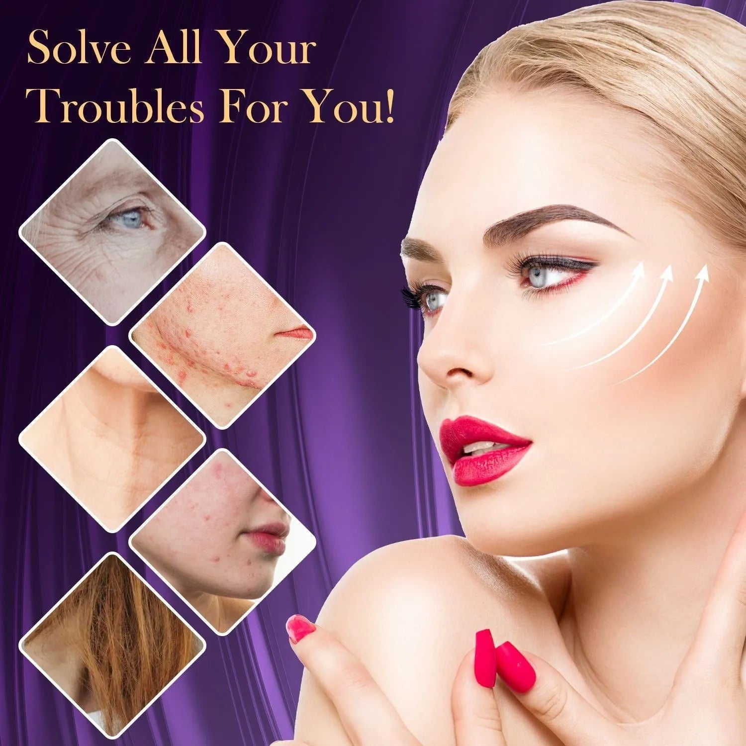 Purple high-frequency beauty electrotherapy rod with six accessory heads for professional skin treatments