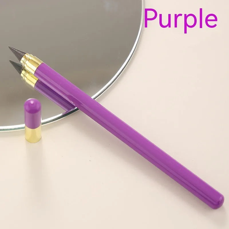 Transparent acrylic eternal pencil with alloy pen head showing internal mechanism