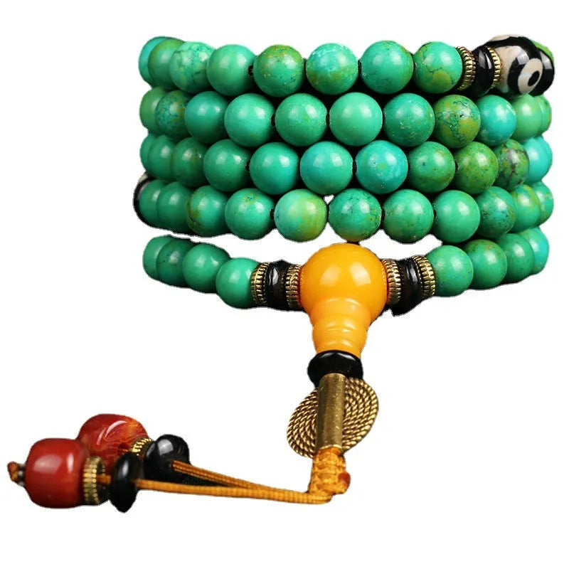 Natural turquoise ethnic bracelet with 108 polished 8mm raw ore beads in national style