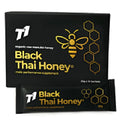 Jar of T1 Black Thai Honey showing black-coloured honey product from Thailand
