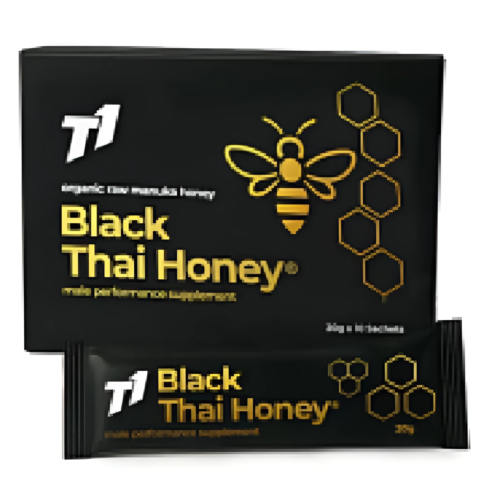 Jar of T1 Black Thai Honey showing black-coloured honey product from Thailand