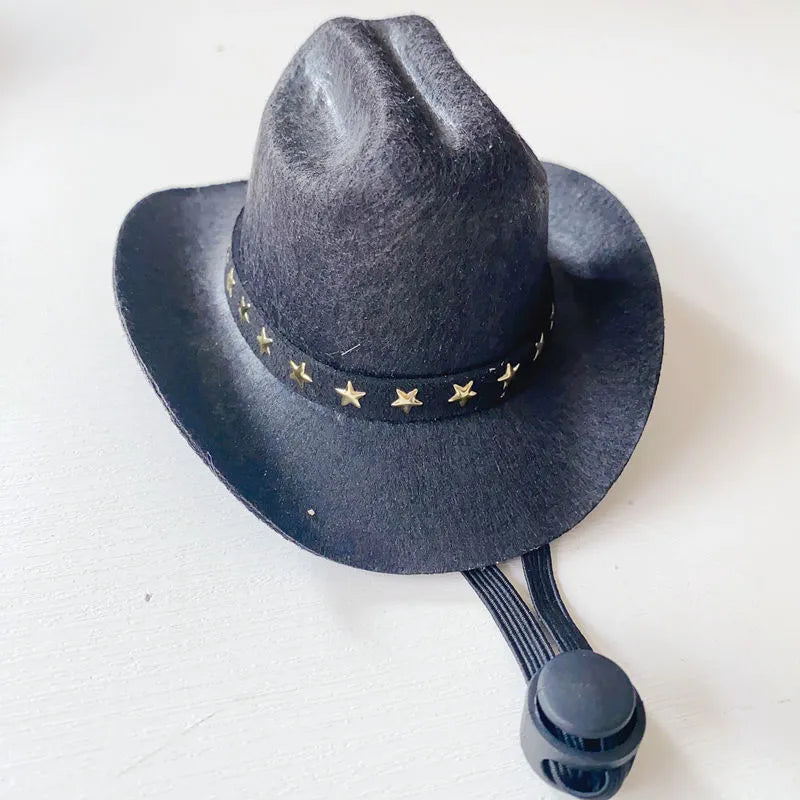 British cat cowboy hat in non-woven fabric with pointed ears, shown in black with ribbon trim