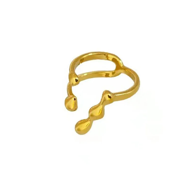 Adjustable brass opening ring with sphere design in gold colour for women