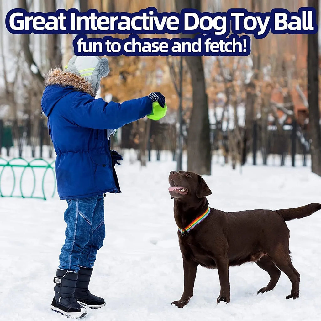 Green natural rubber squeaky dog ball toy for large breed aggressive chewers.