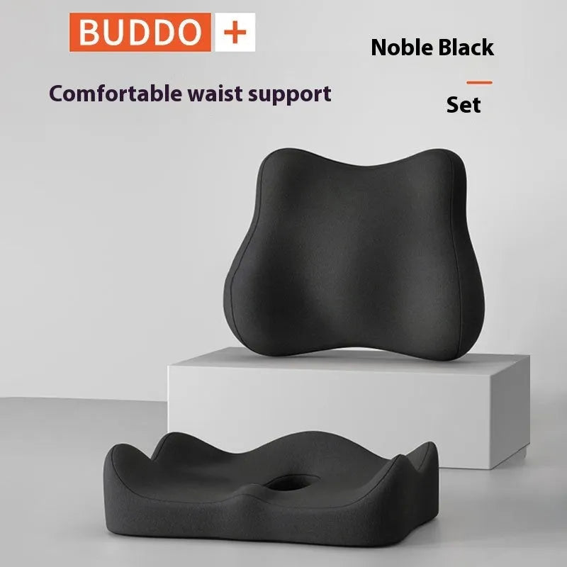 A solid-colour memory foam waist rest seat cushion for office chair back support.