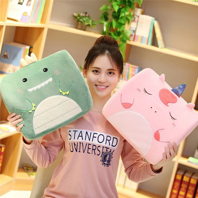 Cartoon embroidered memory foam car cushion with removable inner core in pink unicorn design