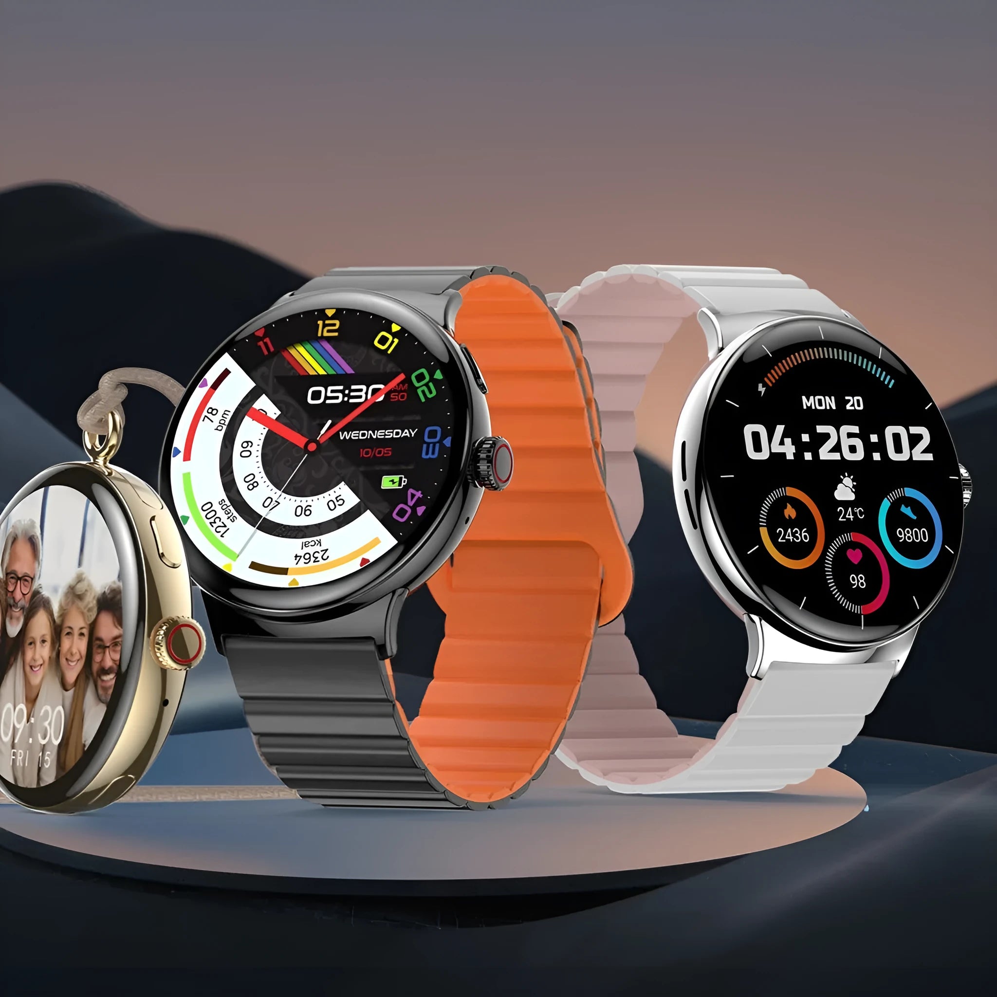 Smart watch lanyard design with AMOLED screen, Bluetooth calling, health monitoring, in Black colour