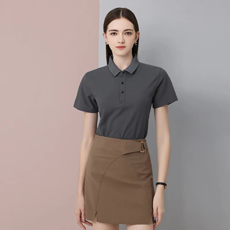 Cotton short-sleeved business polo shirt in solid colour, regular fit, available in black white dark gray navy blue red light blue sizes M to 4XL