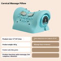Blue green EMS neck and shoulder massage pillow with hot compress function measuring 17x10x12cm