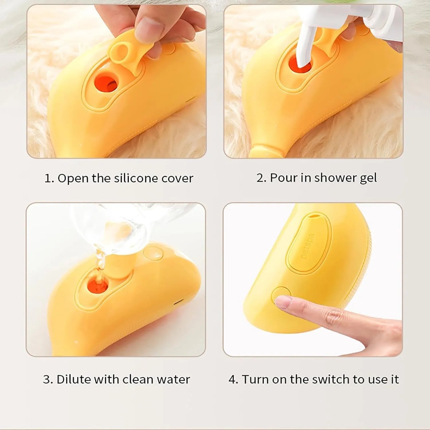 Rechargeable cat steam brush grooming tool with green and yellow colour options