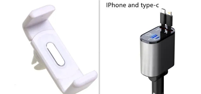 100W metal car charger with retractable cable and adjustable head for fast mobile charging in a car