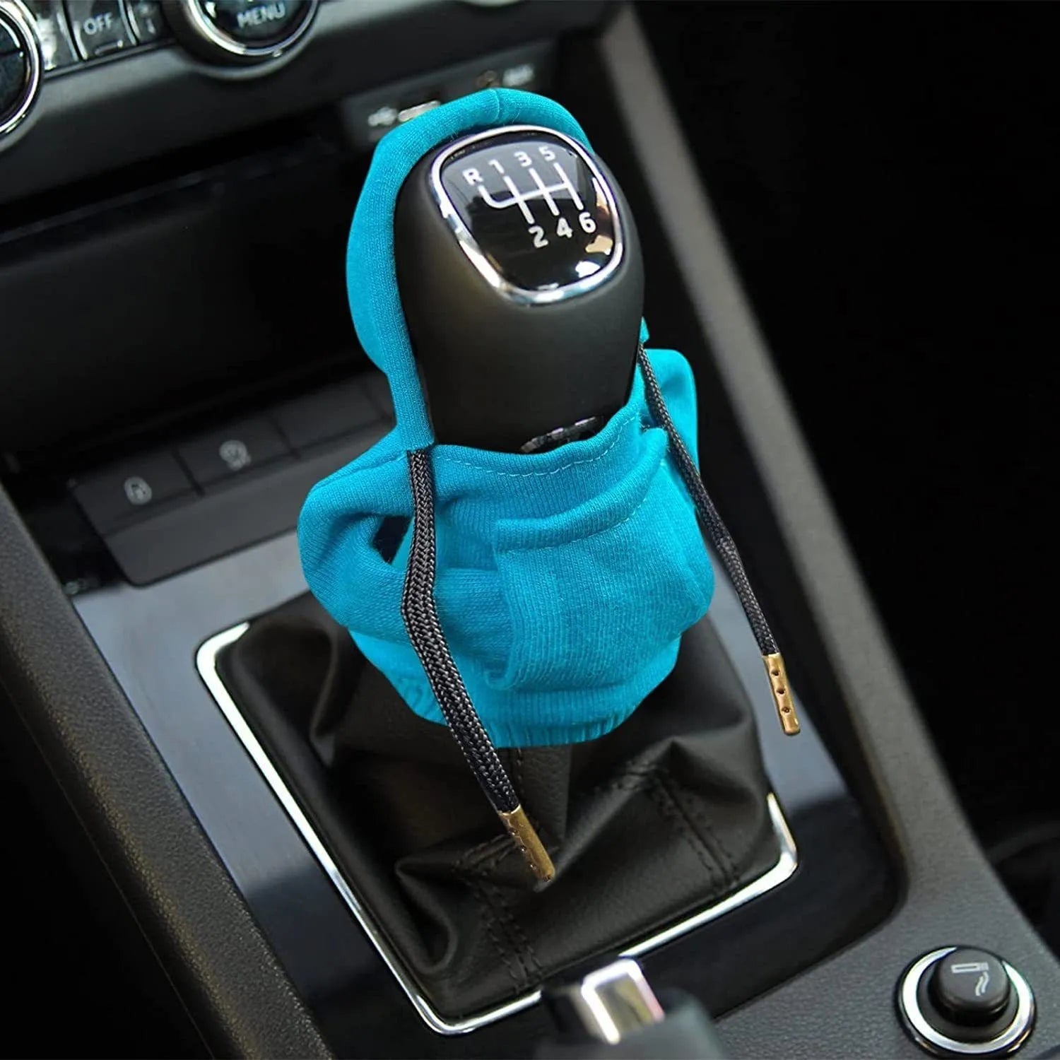 Cloth gear shift knob cover measuring 13cm by 8cm in multiple colour options for vehicle interior