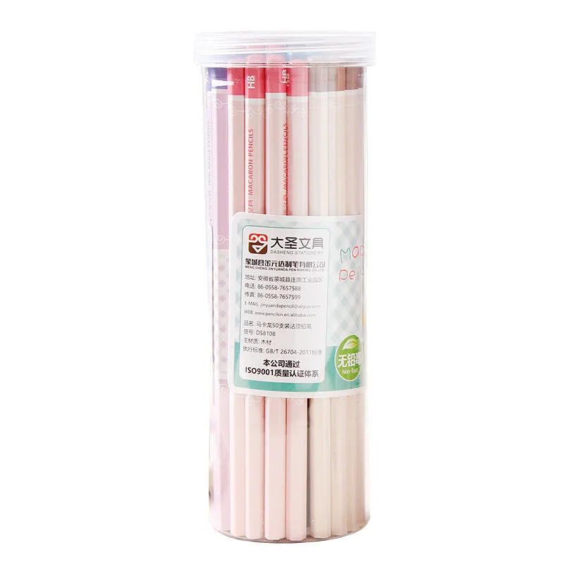 Basswood thermal transfer pencil with six-angle design in pack of 50 HB pencils