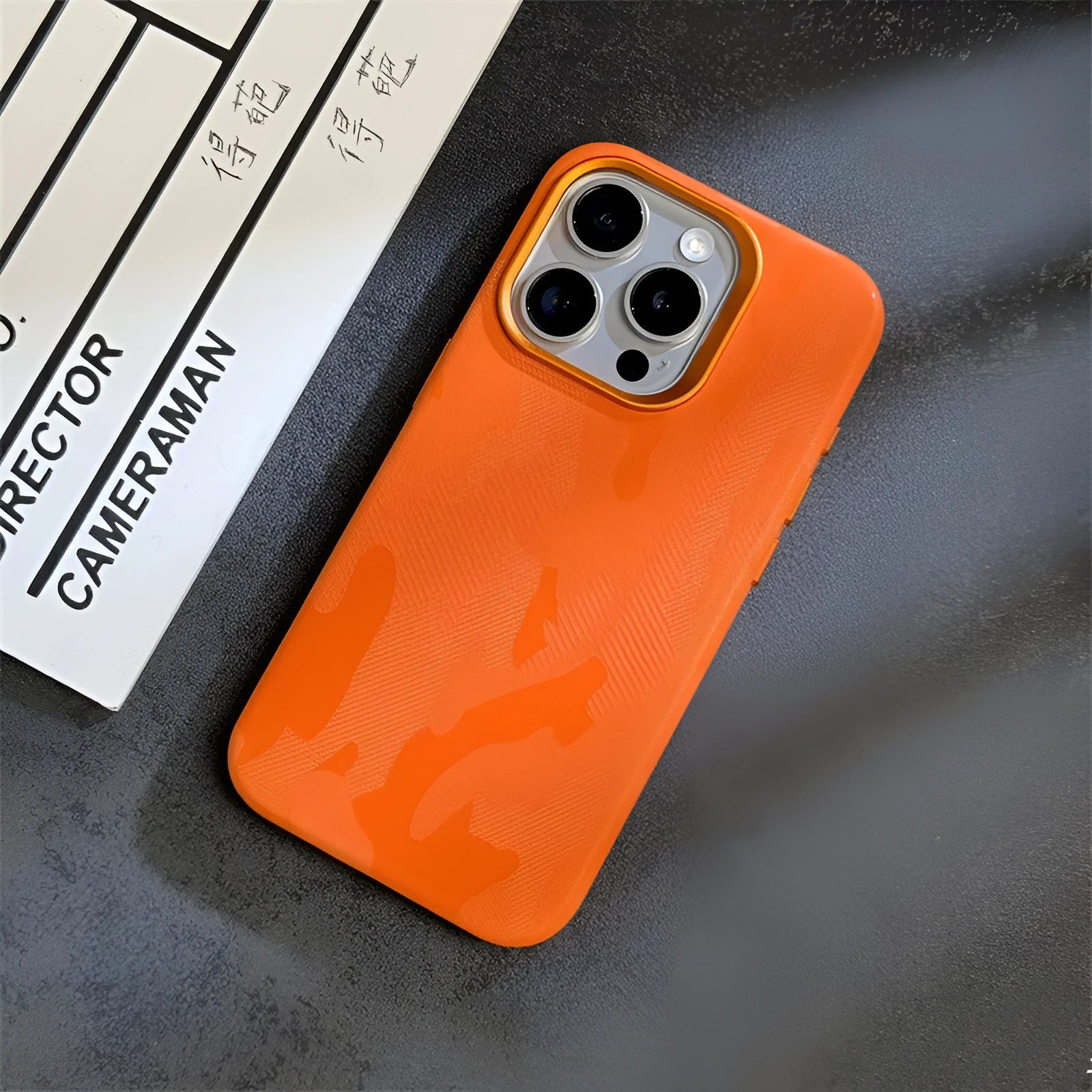 Magnetic camouflage leather phone case for iPhone with shockproof anti-fingerprint fabric finish in dark purple
