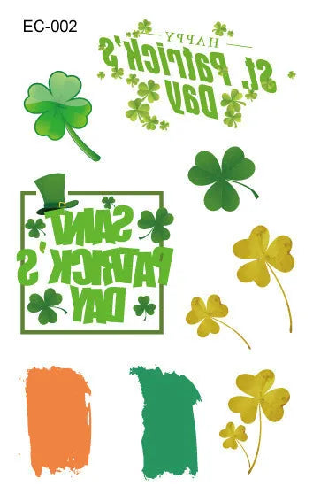 Water transfer tattoo sticker paper with Irish flag shamrock design measuring 120×75mm