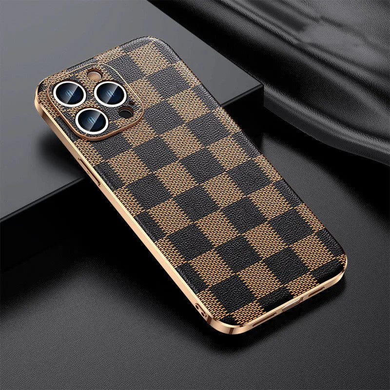Genuine leather back cover for iPhone 13 in Elegant Black with camera cutout
