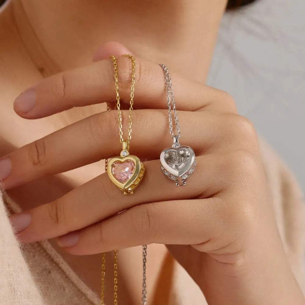925 sterling silver heart-shaped hollow necklace with high carbon diamond ice flower cut zircon pendant on O-shaped chain