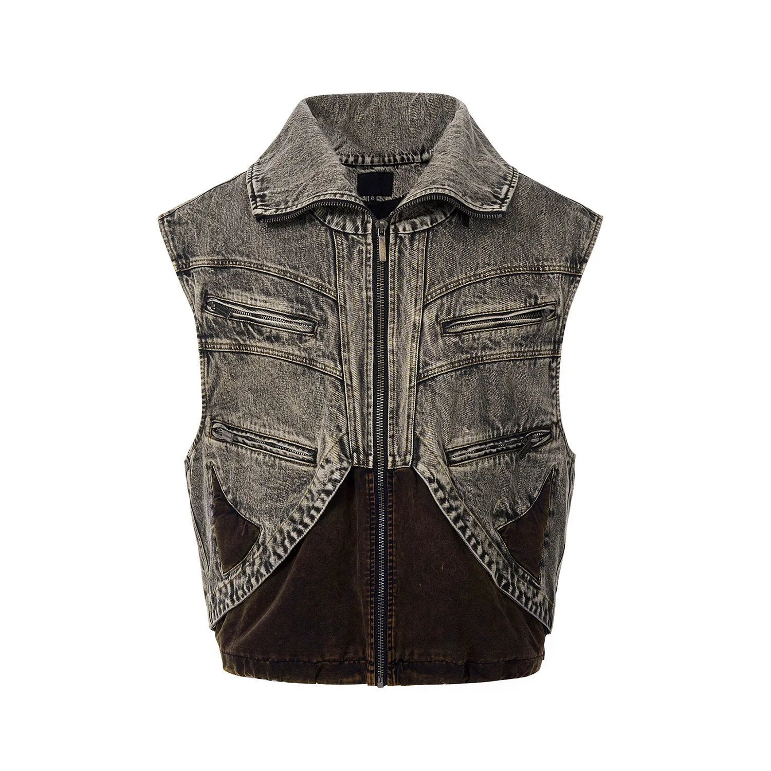 Men's splicing denim vest jacket with zipper front and sleeveless summer design