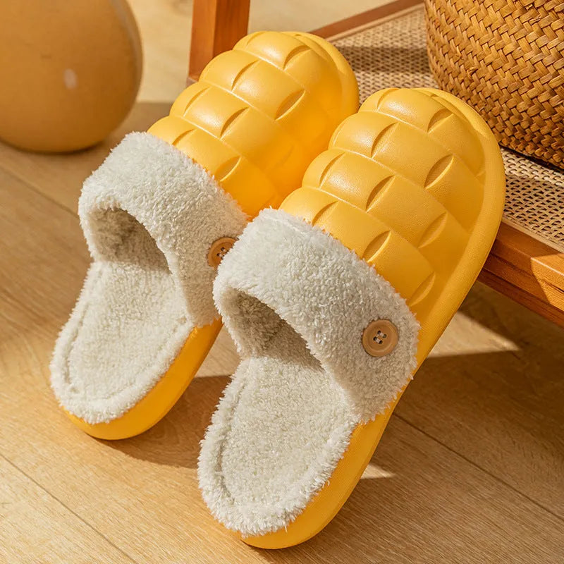 Plaid detachable slippers with plush lining and EVA sole in various colours