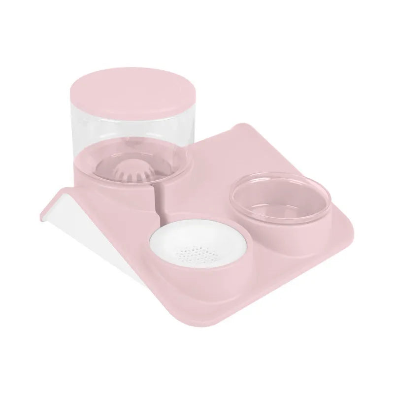 Pet feeder double bowl automatic drinking fountain in blue, grey and pink, 32cm by 30.5cm by 19.5cm